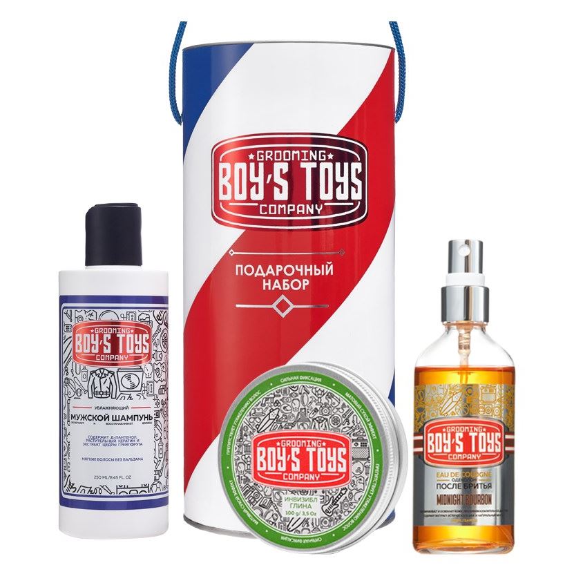 Boys Toys Barber Shaving Подарочный набор «Классический» Набор: глина для укладки волос, одеколон после бритья, шампунь