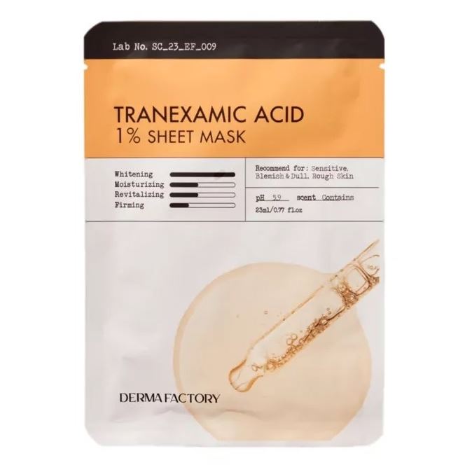 Derma Factory Face Care Tranexamic Acid 1% Sheet Mask Выравнивающая тон кожи тканевая маска с транексамовой кислотой