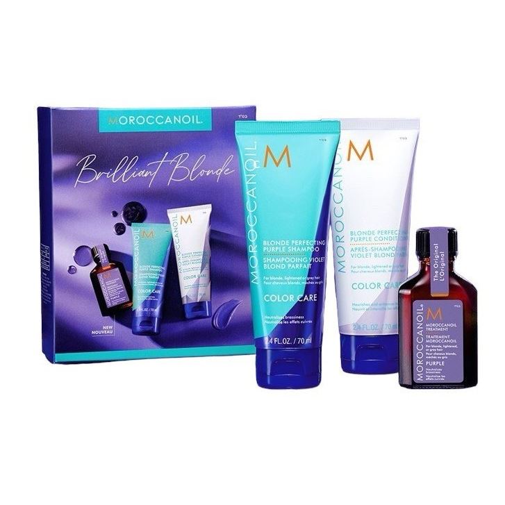 Moroccanoil Color Complete Набор Purple Trio kit 2024 Лимитированный набор для идеального блонда: шампунь, кондиционер, масло