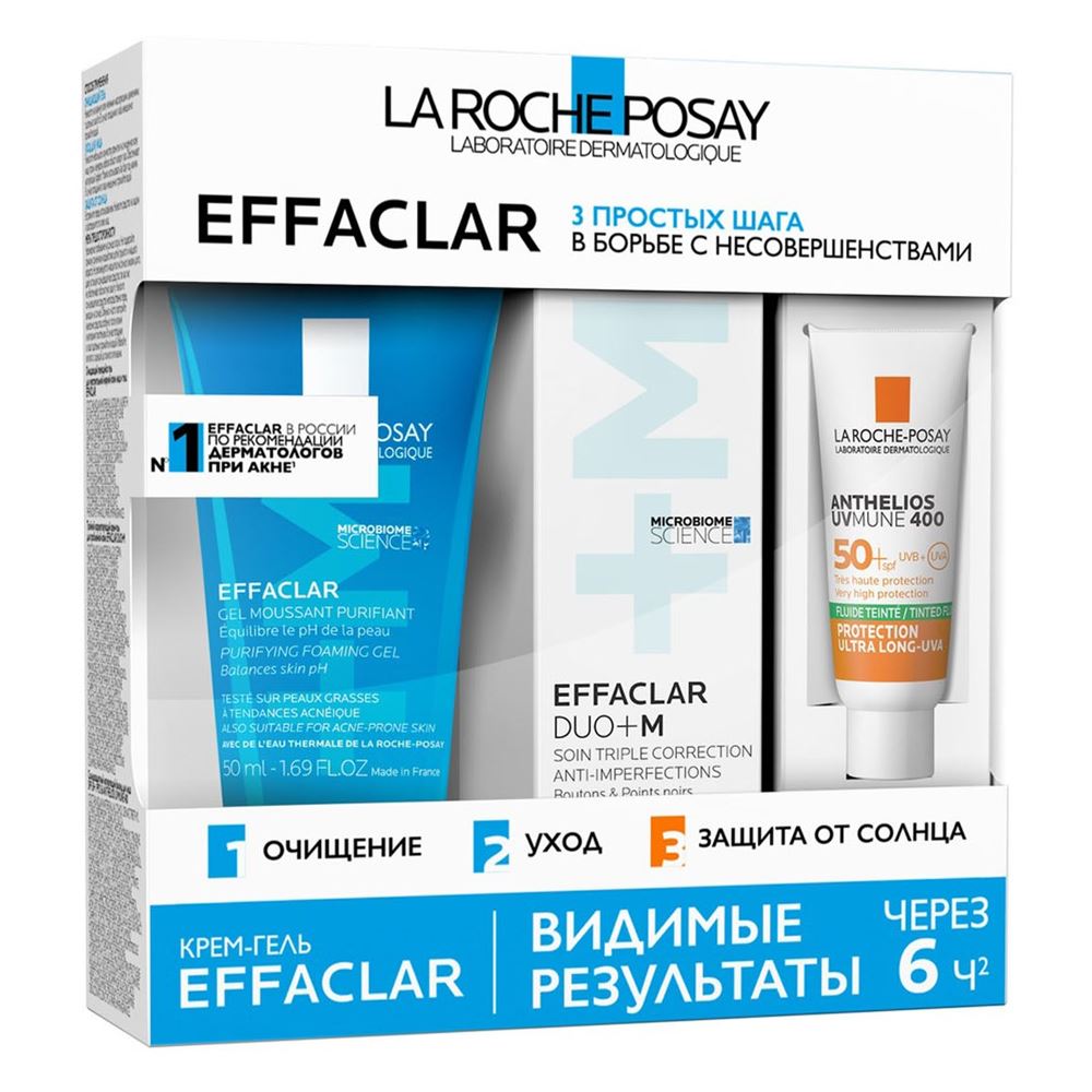 La Roche Posay Effaclar Набор Effaclar - 3 простых шага в борьбе с несовершенствами Набор: пенящийся гель, крем-гель Duo+ M, солнцезащитный флюид