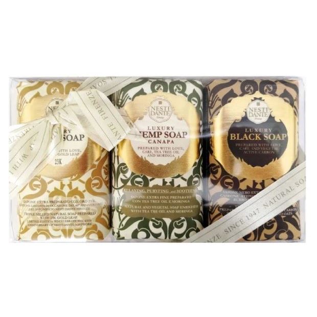 Nesti Dante Soap Luxury Gold, Hemp & Black Soap Набор мыла: Роскошное золотое, конопляное, роскошное чёрное 