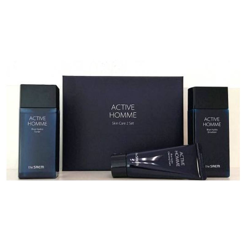 The Saem Homme Black Active Homme Blue Hydro Skin Care 2 Set  Набор уходовый для мужской кожи лица: тонер, эмульсия, пенка для умывания