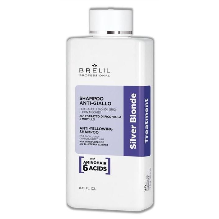 Brelil Professional Amino Treatment Silver Blonde Shampoo Антижелтый шампунь для светлых, мелированных и седых волос 